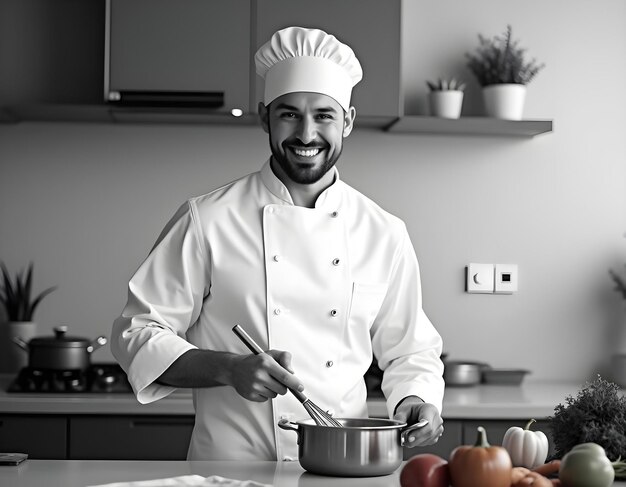 Повар готовит на кухне